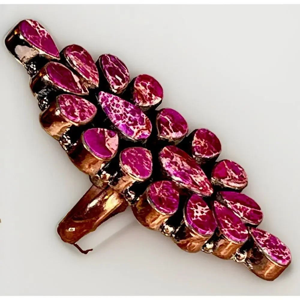 Southwestern Purple Sea Sediment Jasper Full Finger Cluster Ring Oxidized Copper